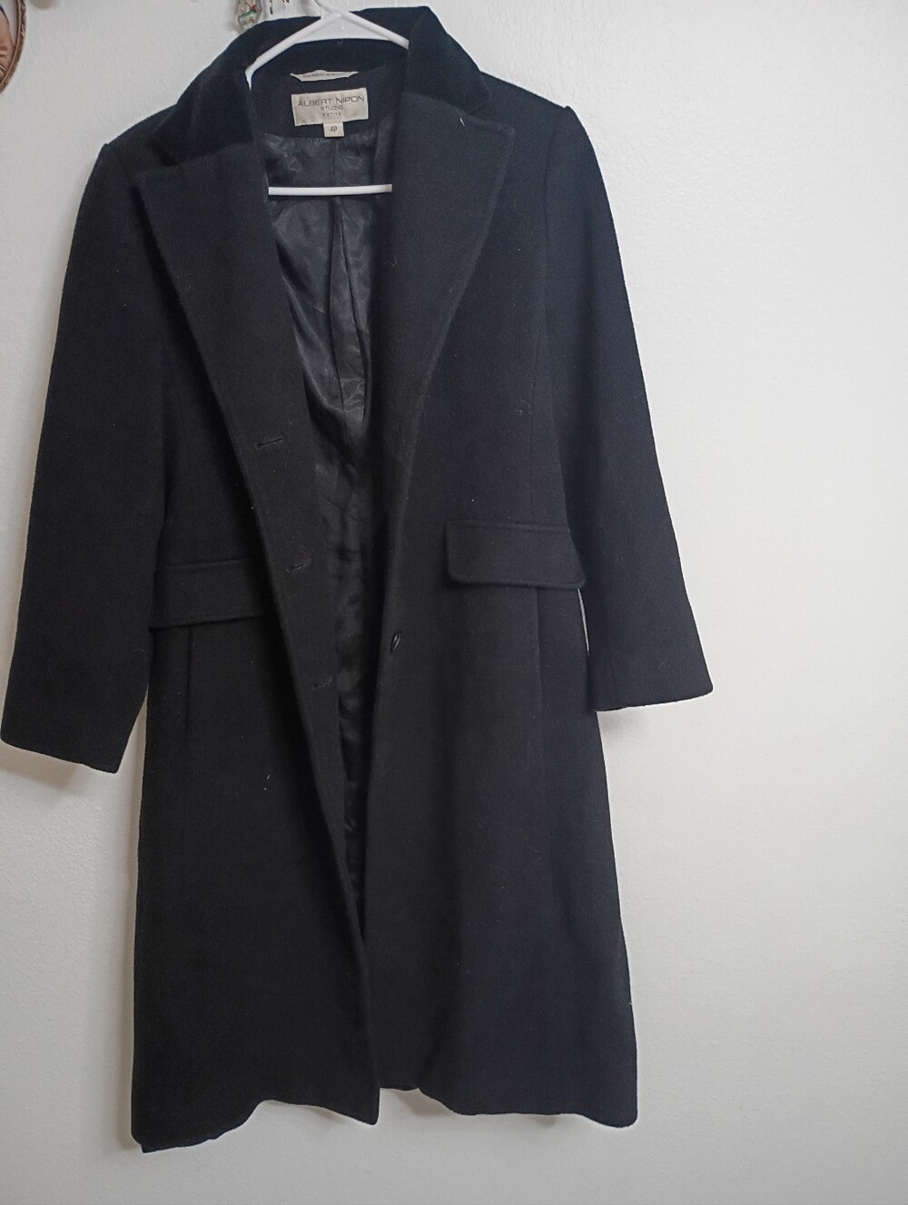 Albert Nipon Black Petite Wool Coat